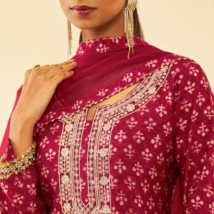 Ethnic Motifs Printed Sequined & Gotta Patti Unstitched Dress Material