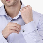 Navy Blue & Silver-Toned Round Cufflinks